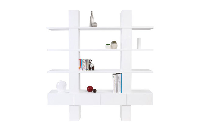 Biblioth&egrave;que &eacute;tag&egrave;re design laqu&eacute;e blanche NATHAN