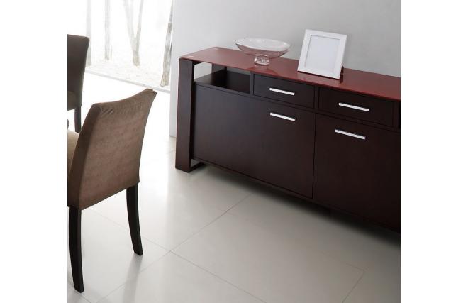 Buffet bas contemporain en ch&ecirc;ne massif weng&eacute; et verre tremp&eacute; rouge Layton