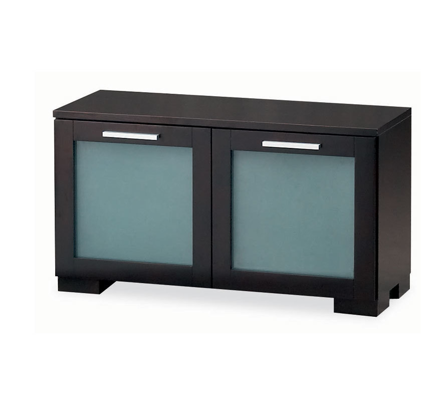 Buffet en ch&ecirc;ne massif weng&eacute; contemporain 2 portes en verre tremp&eacute; d&eacute;poli ISA