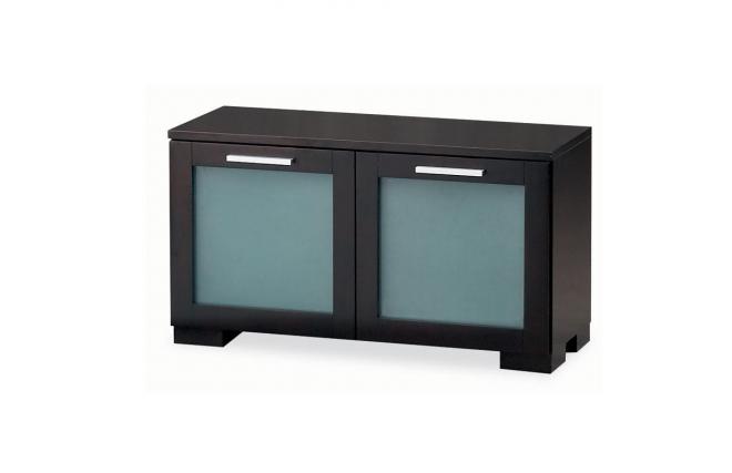 Buffet en ch&ecirc;ne massif weng&eacute; contemporain 2 portes en verre tremp&eacute; d&eacute;poli ISA