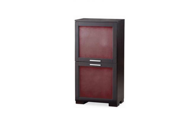 Buffet ISA 2 portes verre rouge - ch&ecirc;ne malaisien - coloris light cappucino