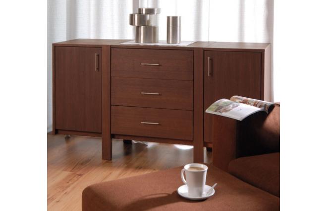 Buffet TOVI en chene - 2 portes , 3 tiroirs, coloris chocolat
