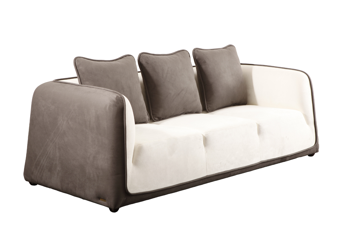 Canap&eacute; moderne blanc et gris cendr&eacute; en microfibre Italia