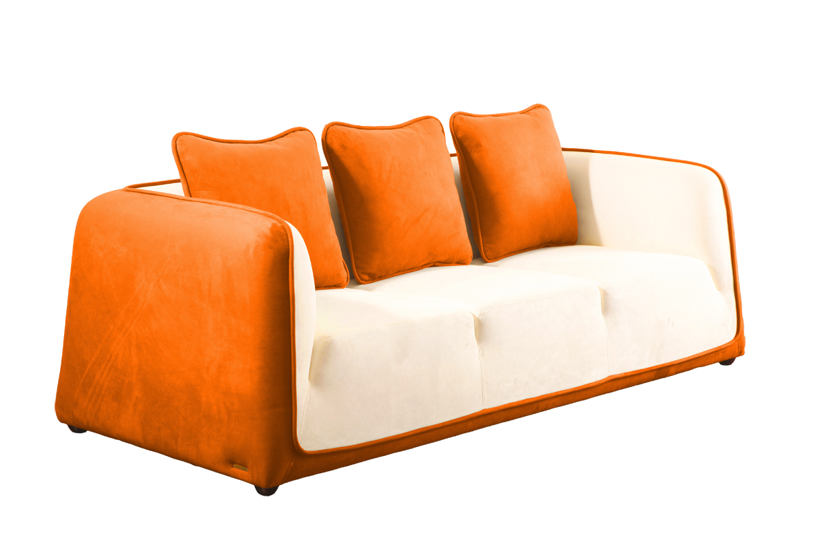 Canap&eacute; moderne blanc et orange en microfibre Italia