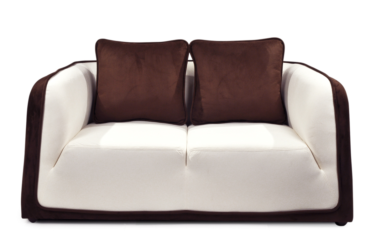 Canap&eacute; moderne chocolat et blanc 2 places en microfibre Italia