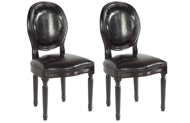 Chaise baroque salle &agrave; manger noir MEDAILLON (lot de 2)