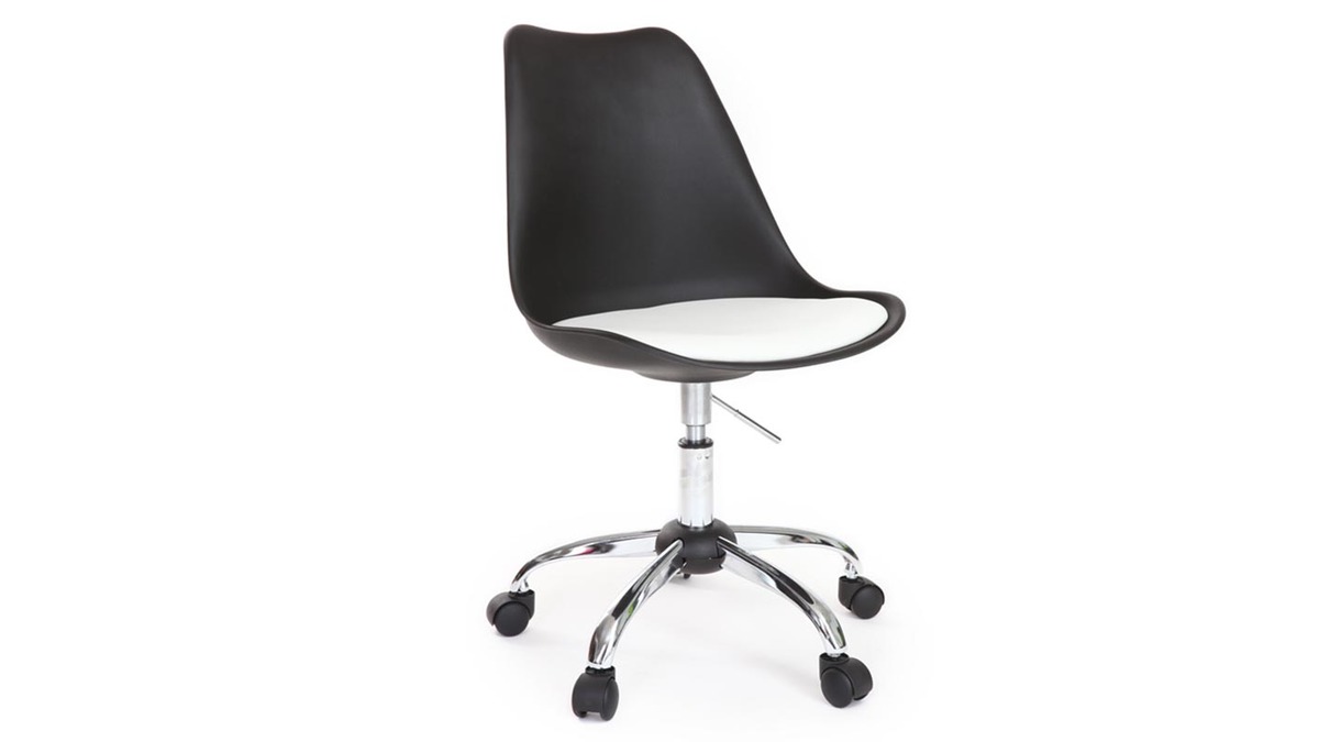 Chaise design  roulettes noire avec assise blanche NEW STEEVY