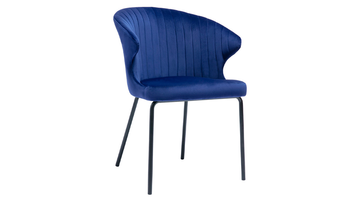 Chaise design en tissu velours bleu fonc et mtal noir REQUIEM