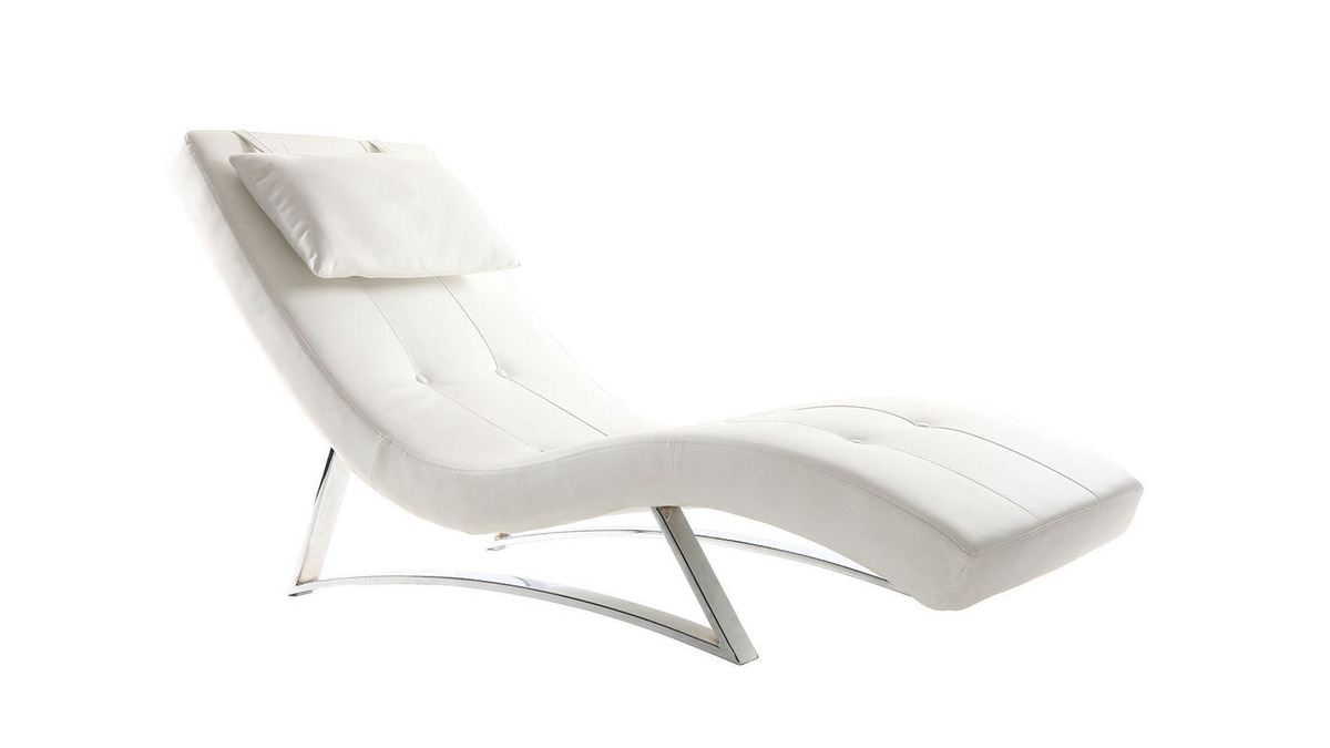 Chaise longue design blanc et acier chrom MONACO