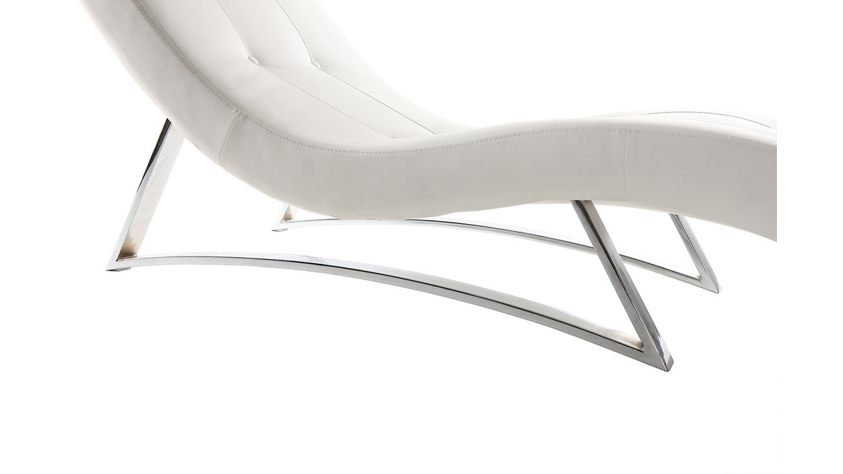 Chaise longue design blanc et acier chrom MONACO