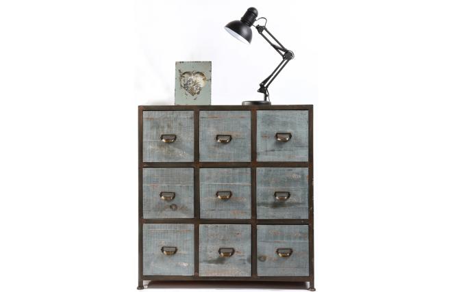 Commode bois industrielle 9 tiroirs Willard