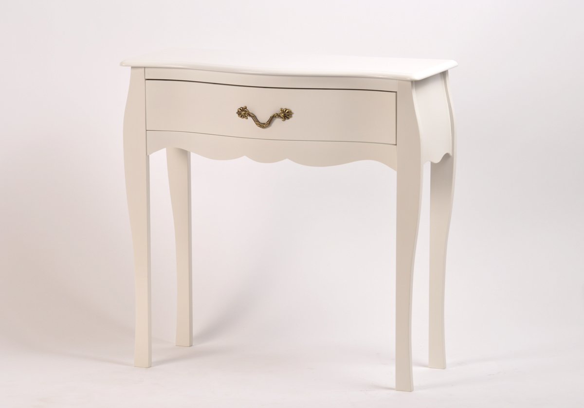 Console / Chevet 1 tiroir LOUISA poign&eacute;es noires - coloris blanc