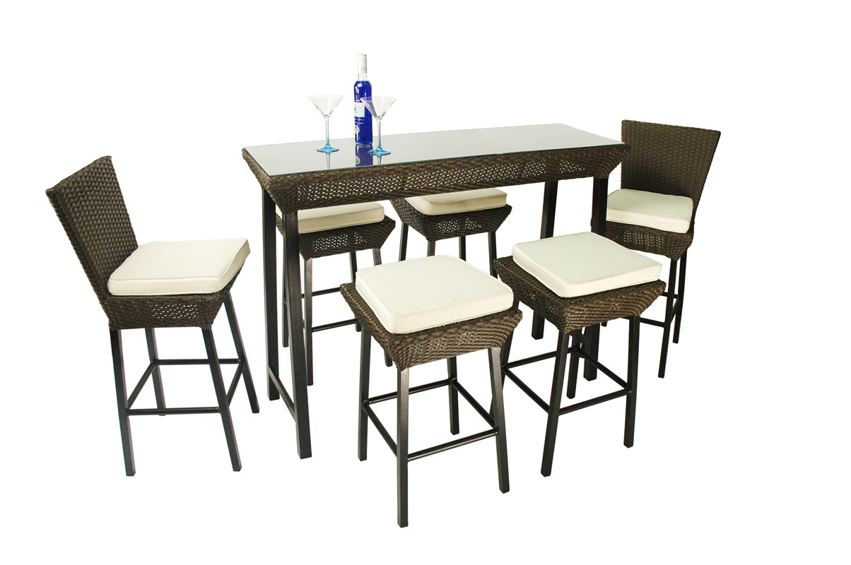 Ensemble de jardin CUBA - 4 tabourets, 2 chaises hautes & 1 bar - Couleur Cacao image 1