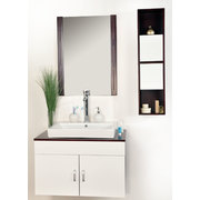 Ensemble de meubles de salle de bains ADELAIDE : meuble sous-vasque, miroir et colonne de rangement. image pub1