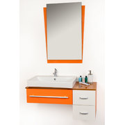 Ensemble de meubles de salle de bains POP ORANGE : vasque, meuble sous-vasque et miroir. image pub1