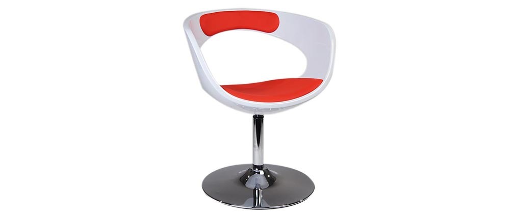 Fauteuil / chaise design r&eacute;tro blanc et rouge GROOVY