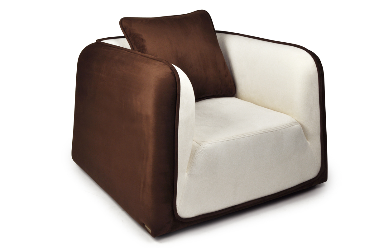 Fauteuil moderne blanc et chocolat en microfibre Italia