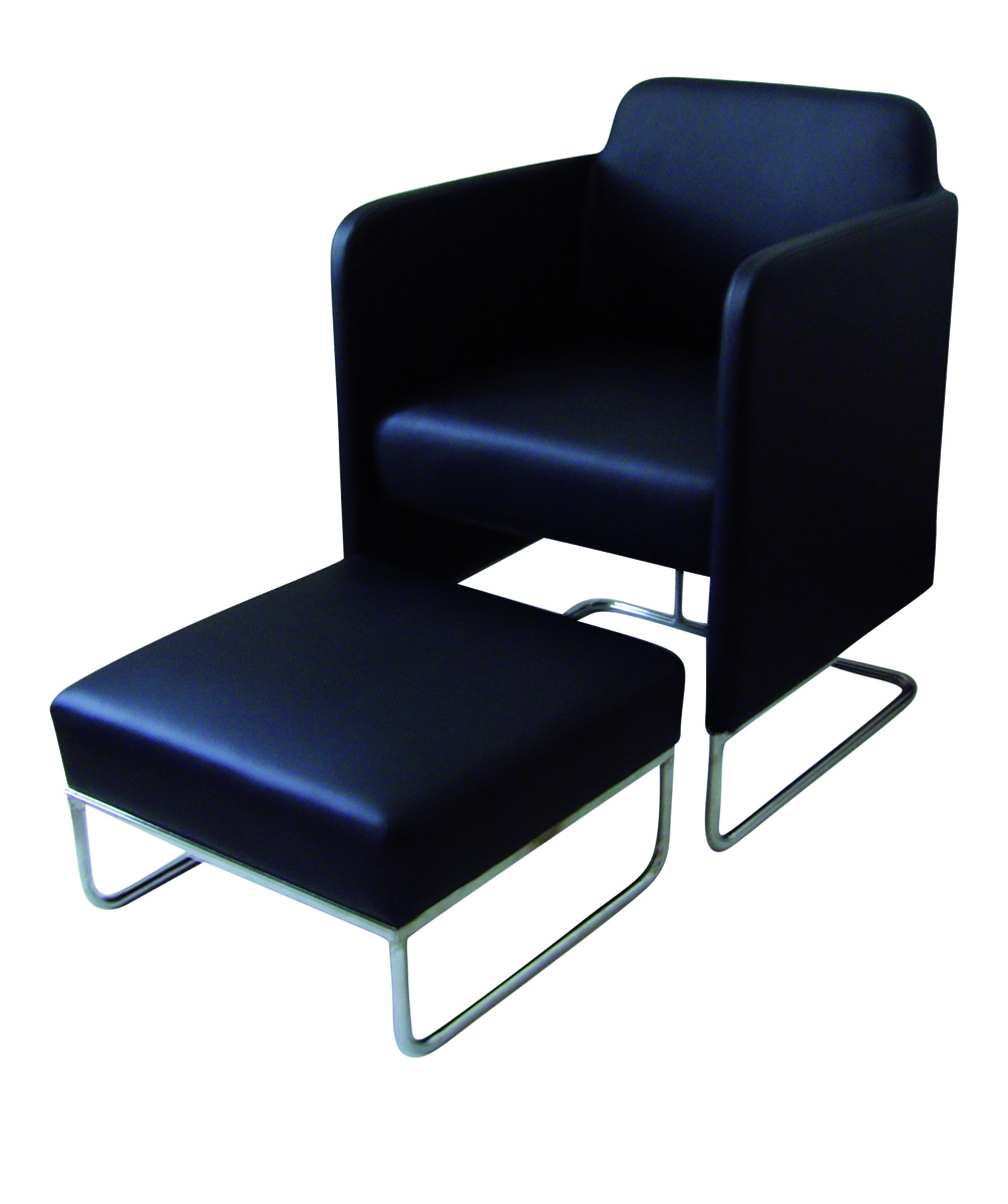 Fauteuil noir moderne NOLAN et son repose pieds assorti 