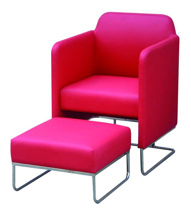 Fauteuil rouge moderne NOLAN et son repose pieds assorti 
