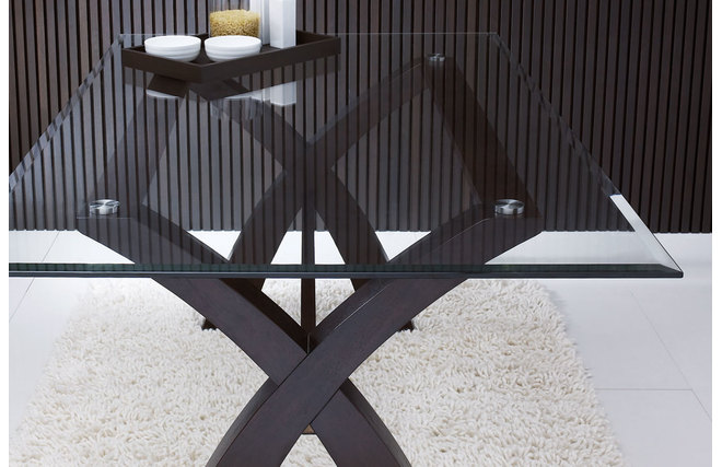 La table NICOLAS en ch&ecirc;ne et plateau Verre coloris wenge