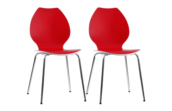 Lot de 2 chaises design cuisine rouges et blanches AVA