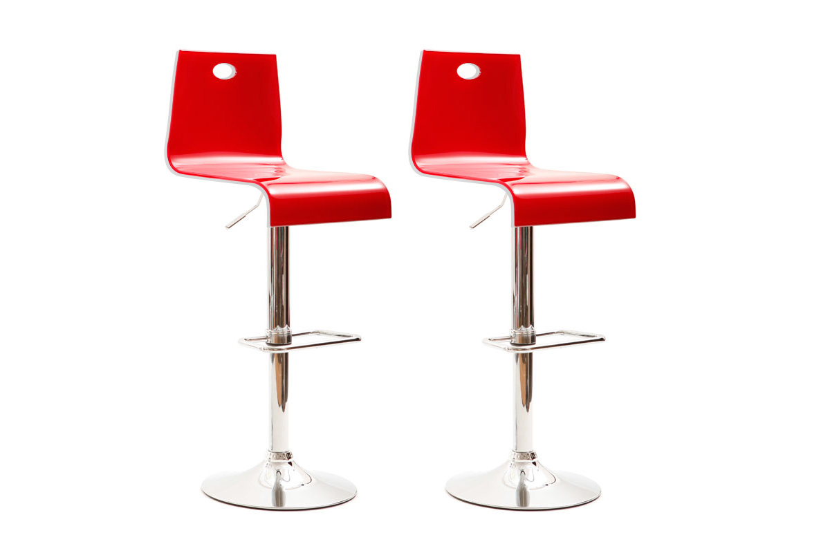Lot de 2 tabourets bicolores rouges et blancs SATURNE carr&eacute; 