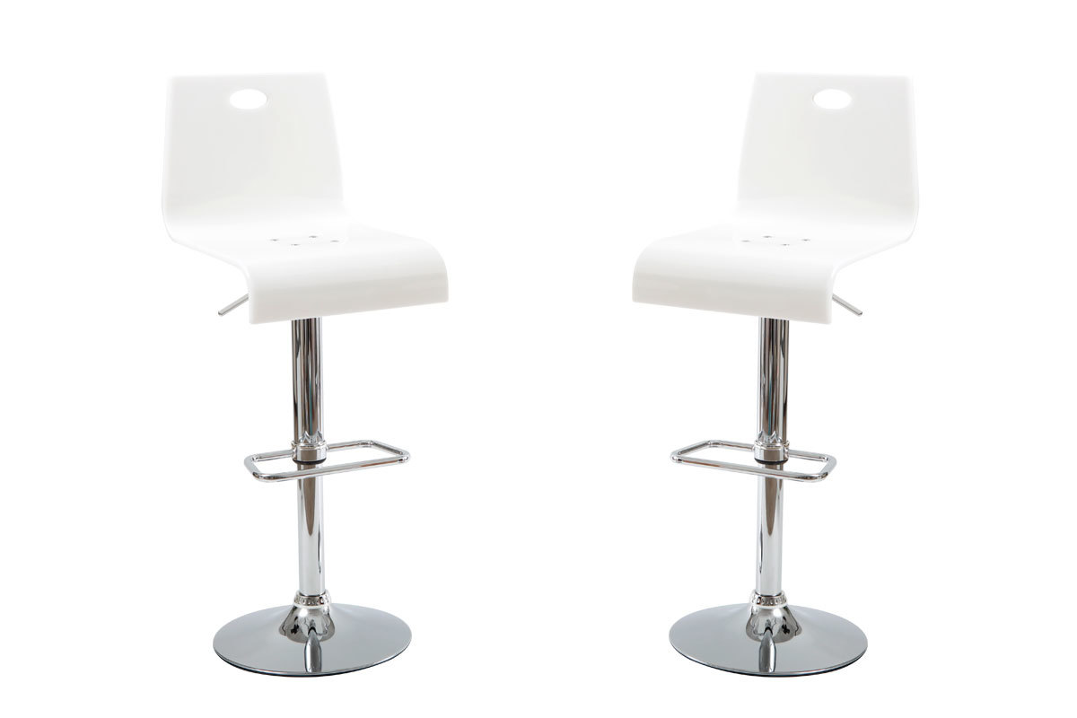 Lot de 2 tabourets blancs SATURNE carr&eacute; 