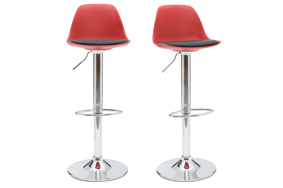 Lot de 2 tabourets de bar design rouges et noirs STEEVY