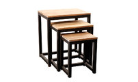 Lot de 3 tables gigognes industrielles m&eacute;tal et bois FACTORY