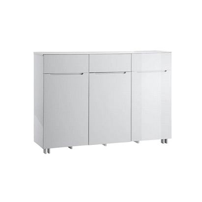 Meuble de rangement moderne laqu&eacute; blanc 3 portes et 3 tiroirs