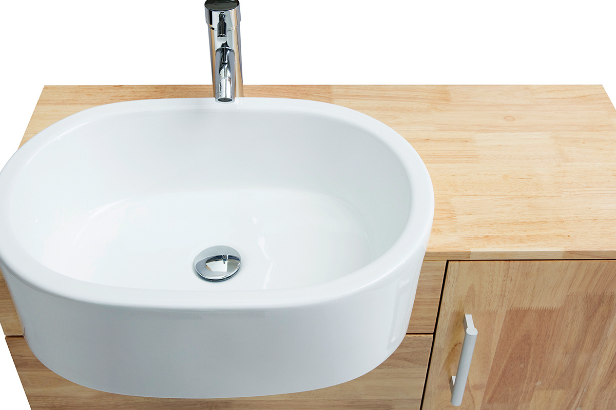 Meuble de salle de bain : vasque, meuble sous-vasque, &eacute;tag&egrave;res et miroir NIVAN
