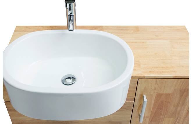 Meuble de salle de bain : vasque, meuble sous-vasque, &eacute;tag&egrave;res et miroir NIVAN