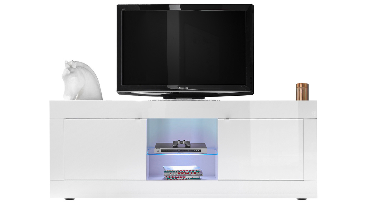 Meuble TV design blanc laqu L180 cm LATTE