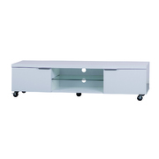 Meuble tv design blanc sur roulettes LEA 170 cm 2 casiers et 2 tiroirs  image pub1