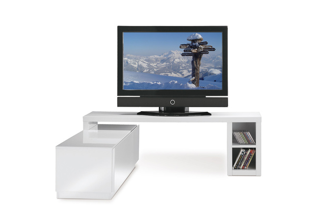 Meuble TV design laqu&eacute; blanc amovible TROYE