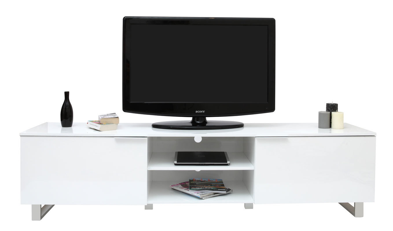 Meuble TV design laqu&eacute; blanc HALIFAX