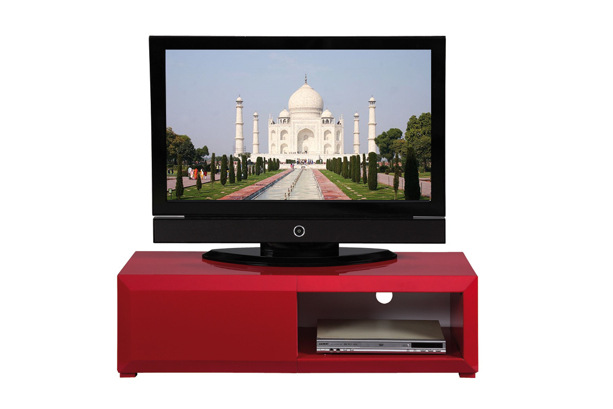 Meuble TV design laqu&eacute; framboise TIA