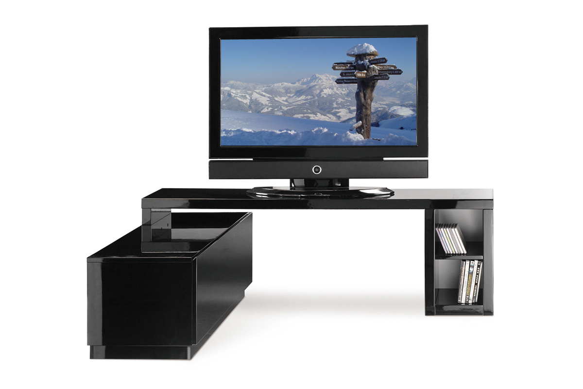 Meuble TV design laqu&eacute; noir amovible TROYE