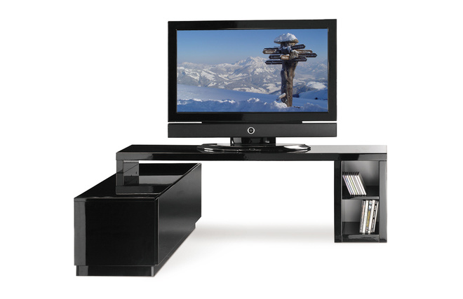 Meuble TV design laqu&eacute; noir amovible TROYE