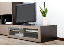 Meuble TV design lumineux 1.25 m chocolat et taupe SYMBIOSIS
