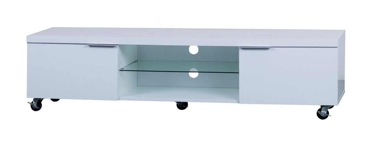 Meuble tv moderne sur roulettes blanc LEA