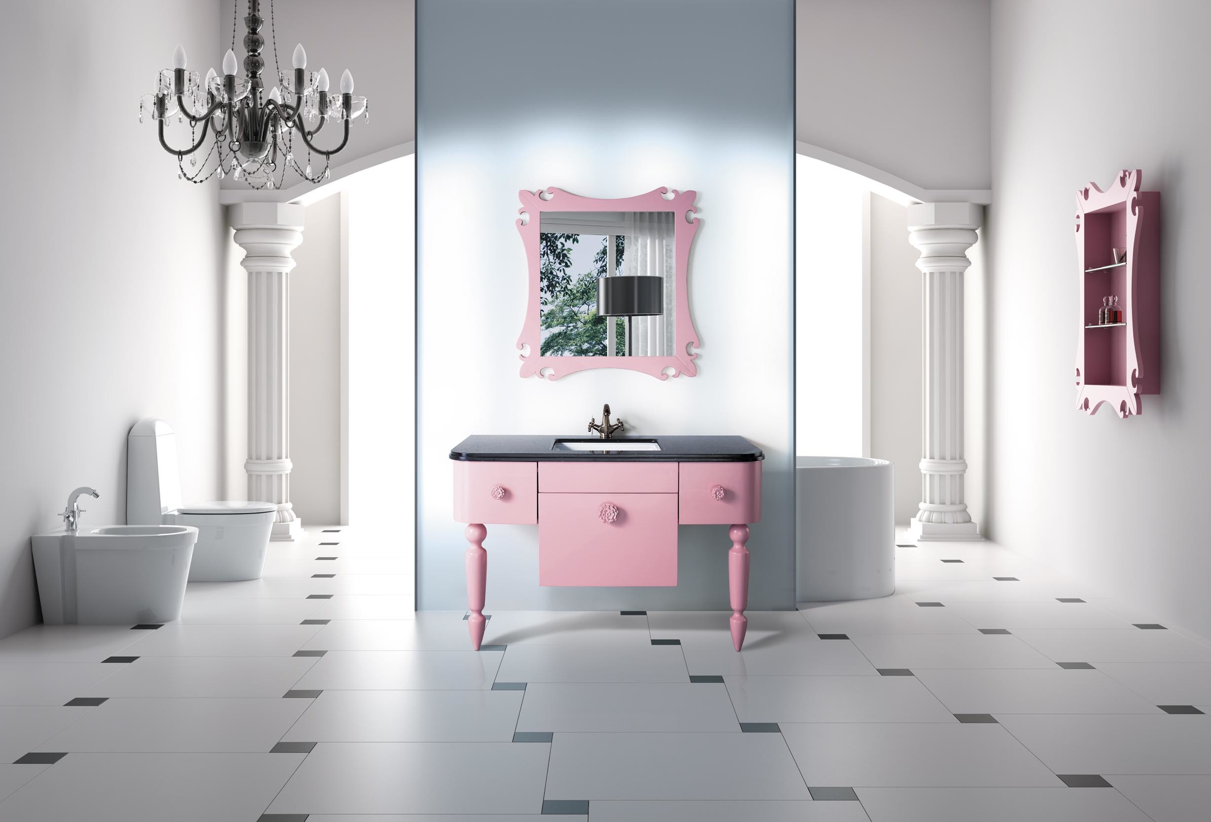 Meubles de salle de bain : vasque, meuble sous vasque, &eacute;tag&egrave;re et miroir VICKY