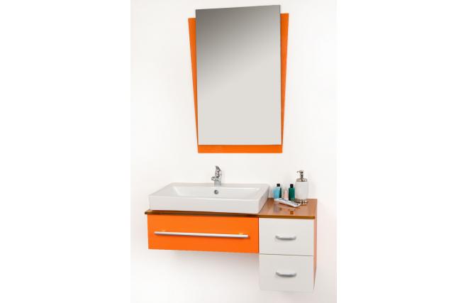 Meubles de salle de bains orange Pop : vasque, meuble sous vasque et miroir