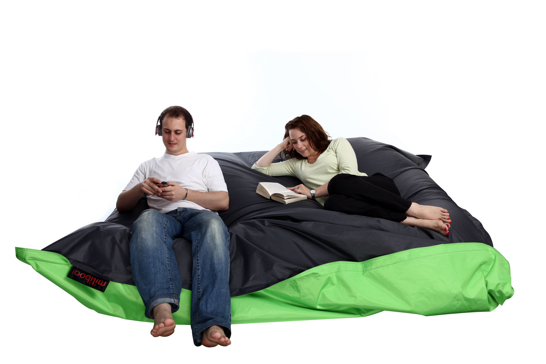 Pouf g&eacute;ant design bicolore vert et gris FAMILY MILIBAG 
