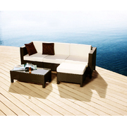 Salon de jardin HAWAI - 2 fauteuils d'angle & 1 fauteuil central, 1 table basse & 1 pouf - Couleur Cacao image pub1