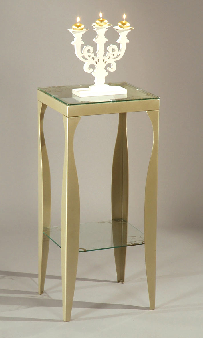 Sellette moderne acier laqu&eacute; et verre tremp&eacute; transparent Baroca