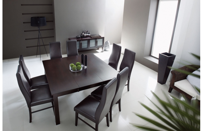 Table &agrave; manger &agrave; rallonges / extensible en ch&ecirc;ne weng&eacute; Jadon