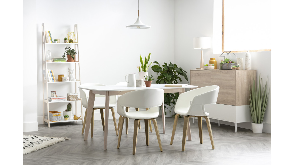 Table  manger scandinave blanc et bois clair rectangulaire L150 cm LEENA