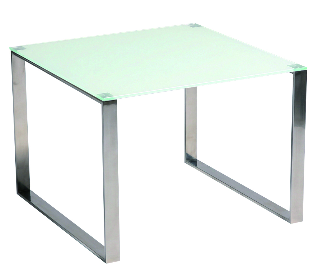 Table basse / bout de canap&eacute; moderne INOLA en inox et verre tremp&eacute;  image 1