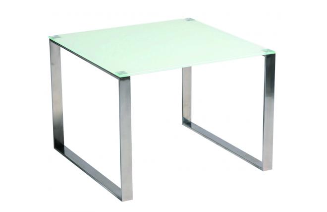 Table basse / bout de canap&eacute; moderne INOLA en inox et verre tremp&eacute; 